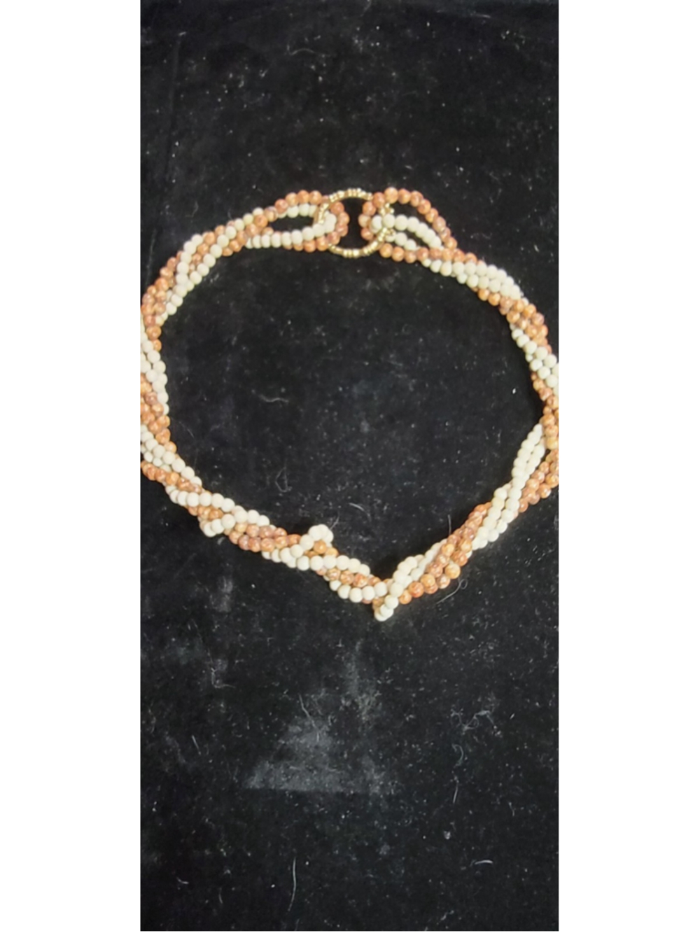 Retro Peach Ivory Bead Choker Necklace Twisted Double Strand Vintage